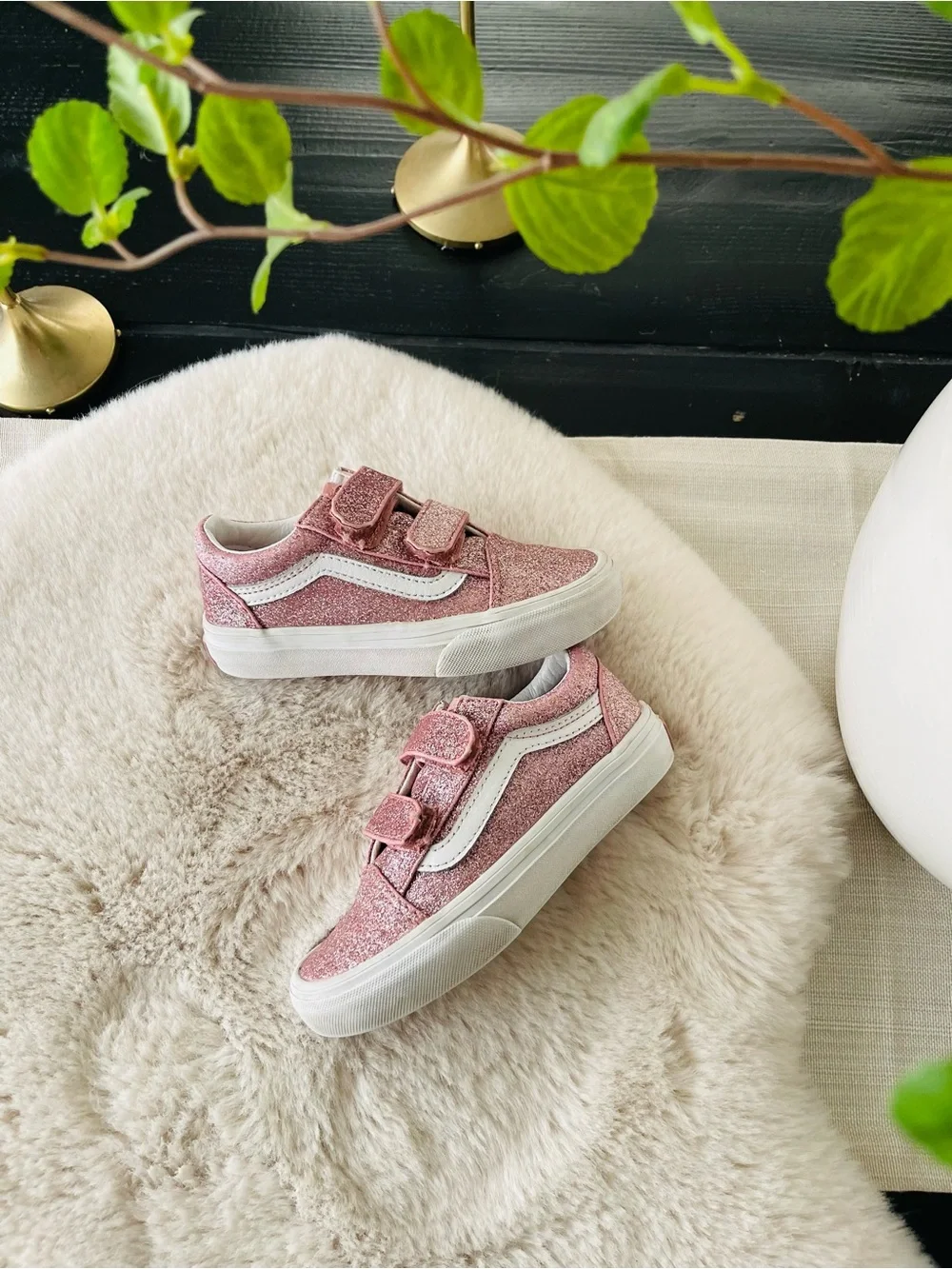 Vans Kids Pink Glitter Old Skool Velcro Sneakers